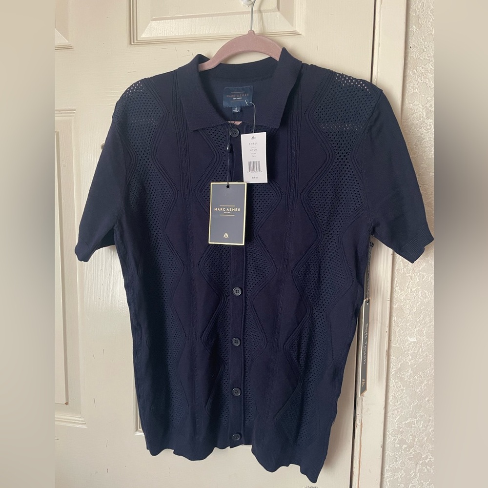 Mark Asher blue shirt sleeve knit sweater SZ S NWT!